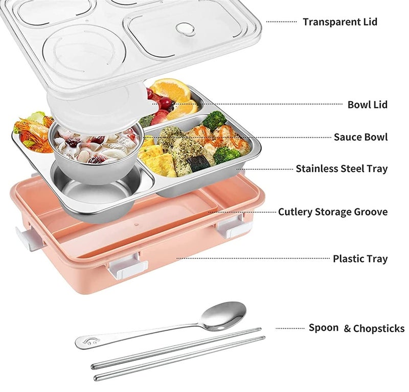 Mayatra's Stainless Steel Lunch Box for Adults and Kids, Keep Foods Separated, Food Storage Container, 4 Compartments Sealed with Lids Multicolor - Image 3