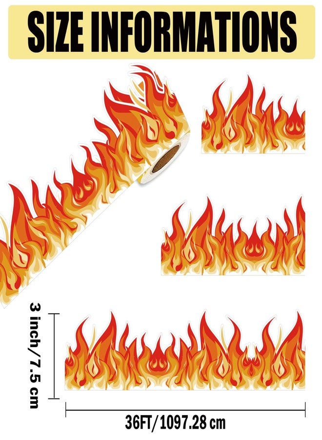 SMARSTICKER Fire Bulletin Board Border 32.8FT Christmas Red Orange Burning Fire Shaped Die Cut Trim Border for School Classroom Chalkboard Party Mantle Fireplace Decor - Image 2