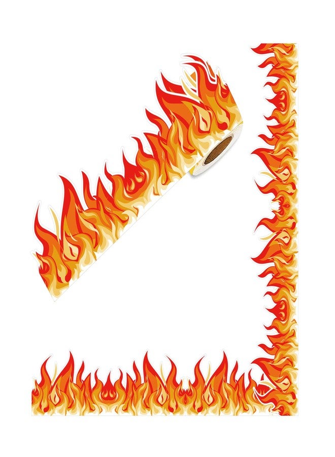 SMARSTICKER Fire Bulletin Board Border 32.8FT Christmas Red Orange Burning Fire Shaped Die Cut Trim Border for School Classroom Chalkboard Party Mantle Fireplace Decor - Image 1