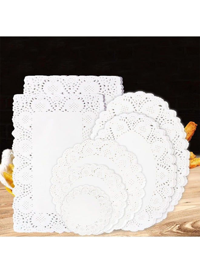 350 PCS Disposable Doilies Paper Lace Assorted Size Food Grade Decorative Placemats Add Elegance to Serving Tray Plates, Coffee, Cake, Desert, Table, Tableware Decoration (Round Rectangle Oval White) - Image 1