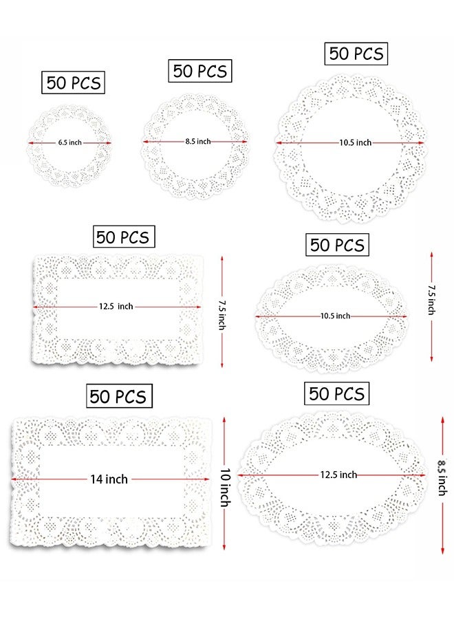 350 PCS Disposable Doilies Paper Lace Assorted Size Food Grade Decorative Placemats Add Elegance to Serving Tray Plates, Coffee, Cake, Desert, Table, Tableware Decoration (Round Rectangle Oval White) - Image 3