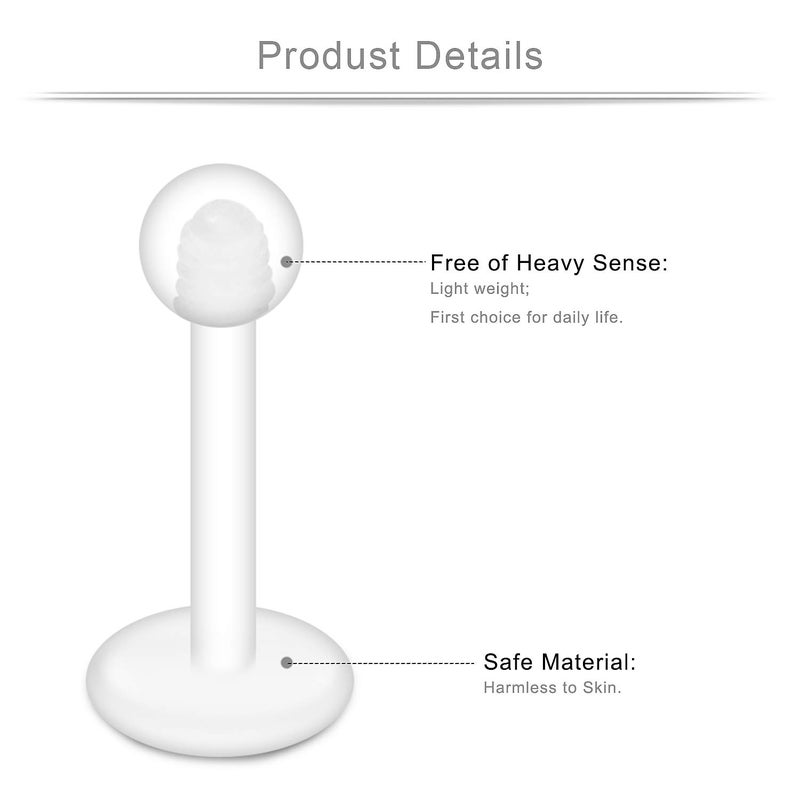 Ruifan 10PCS 16G Clear UV Flexible Acrylic 2mm Clear CZ Gem Labret Monroe Lip Ring Tragus Helix Cartilage Earring Stud Barbell 8mm Bar Length Body Piercing Jewelry - Image 2