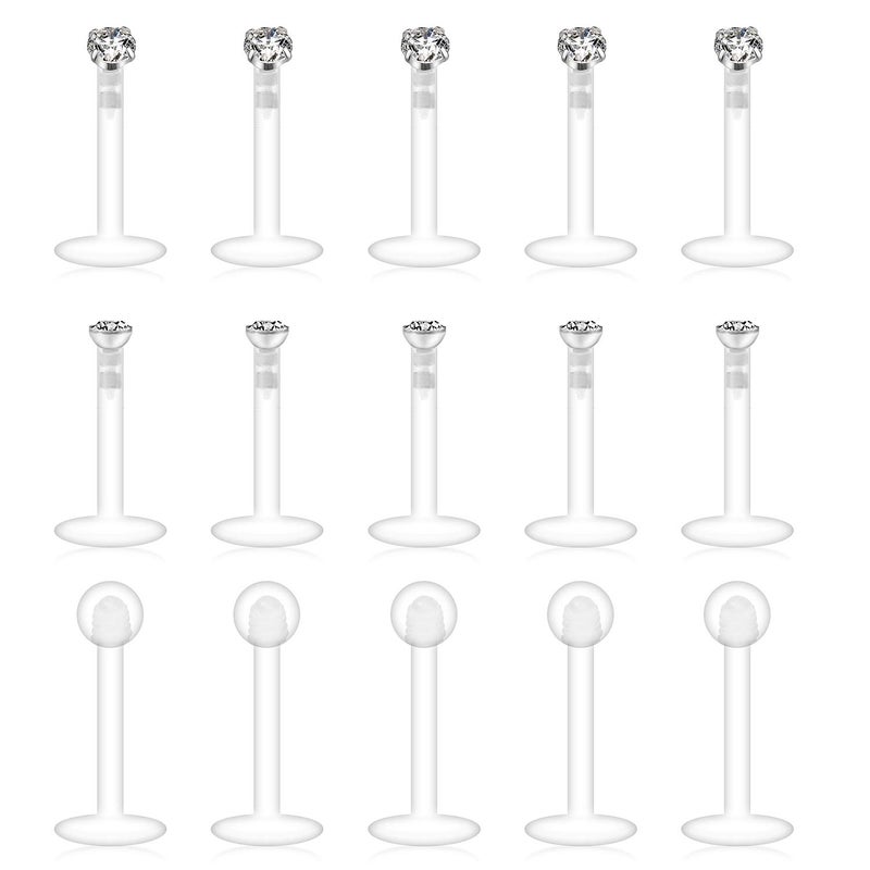 Ruifan 10PCS 16G Clear UV Flexible Acrylic 2mm Clear CZ Gem Labret Monroe Lip Ring Tragus Helix Cartilage Earring Stud Barbell 8mm Bar Length Body Piercing Jewelry - Image 1