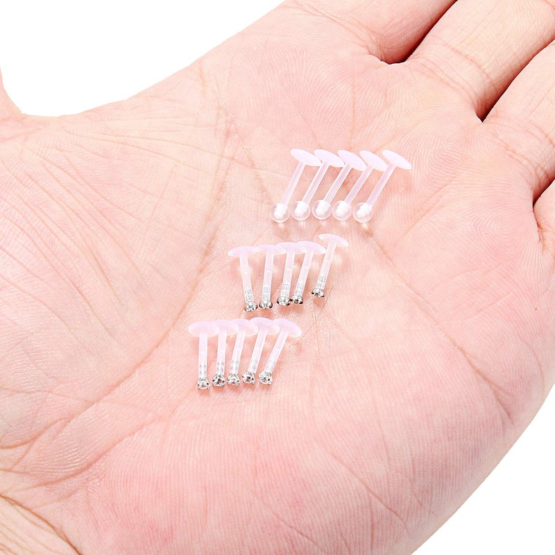 Ruifan 10PCS 16G Clear UV Flexible Acrylic 2mm Clear CZ Gem Labret Monroe Lip Ring Tragus Helix Cartilage Earring Stud Barbell 8mm Bar Length Body Piercing Jewelry - Image 3