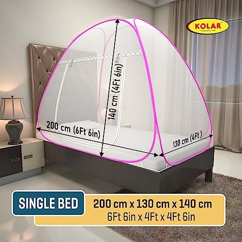 Kolar Foldable Mosquito Net for Single Bed – 6x4 Feet | Heart Design | Durable Polyester | Tent-Style Machardani | Corrosion-Resistant Frame | Pink Color - Image 2