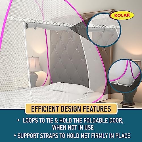 Kolar Foldable Mosquito Net for Single Bed – 6x4 Feet | Heart Design | Durable Polyester | Tent-Style Machardani | Corrosion-Resistant Frame | Pink Color - Image 4