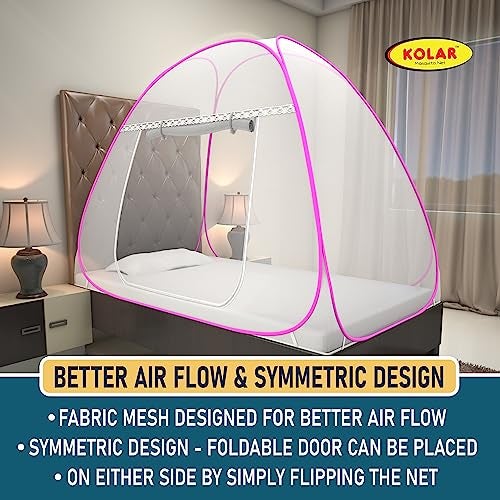 Kolar Foldable Mosquito Net for Single Bed – 6x4 Feet | Heart Design | Durable Polyester | Tent-Style Machardani | Corrosion-Resistant Frame | Pink Color - Image 3