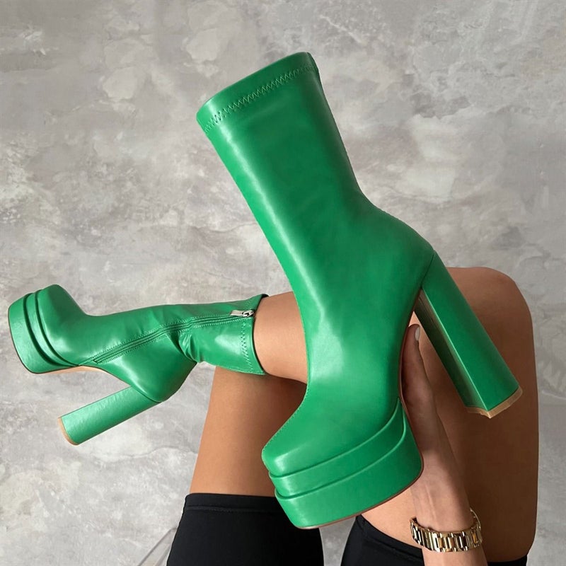 2022 New Women'S Shoes Square Toe Chunky Heel Platform Four Seasons Ankle Boots Plus Size 35-43 Size - Image 5