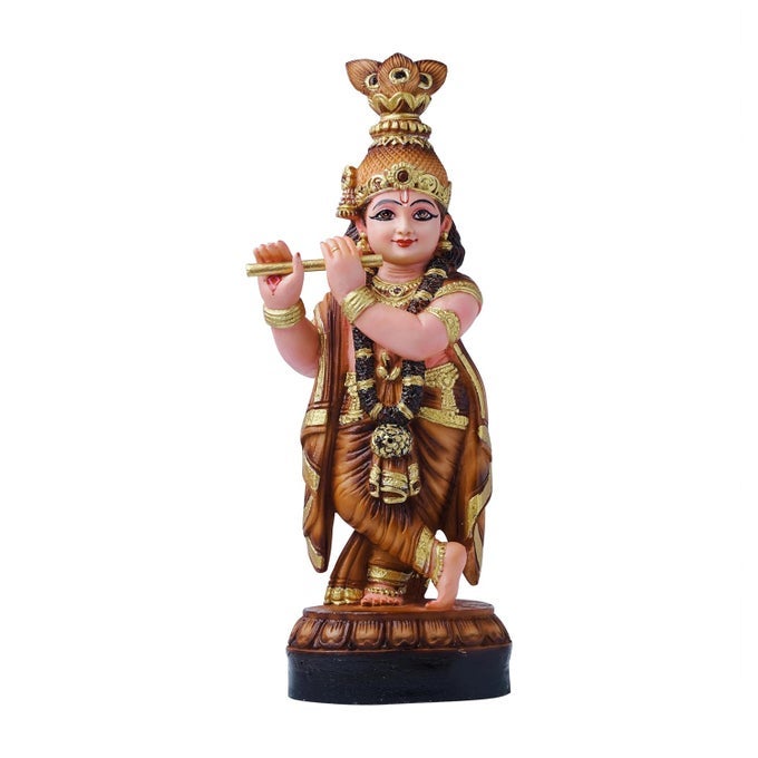POLYMARBLE GURUVAYOOR KRISHNA IDOL DECORATIVE HINDU GOD STATUE KANHAJI MURTI SHOWPIECE FIGURINE HOME DECOR CRAFT GIFTS FOR HOUSE WARMING FOR LIVING ROOM TEMPLE BROWN IDOL 34X13X10CM