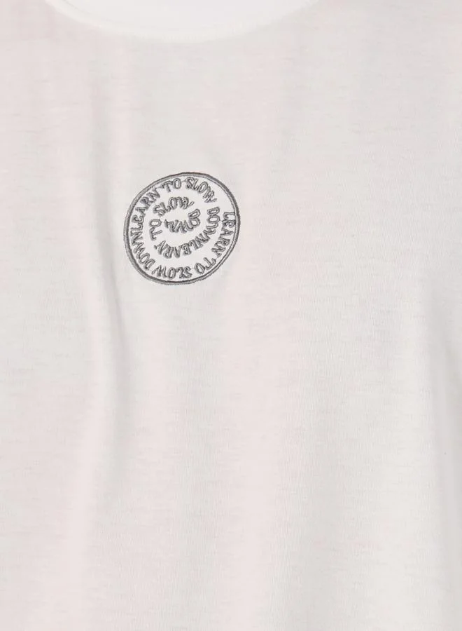 Styli Printed Oversized Cotton Rich T-Shirt with Mock Neck Detail