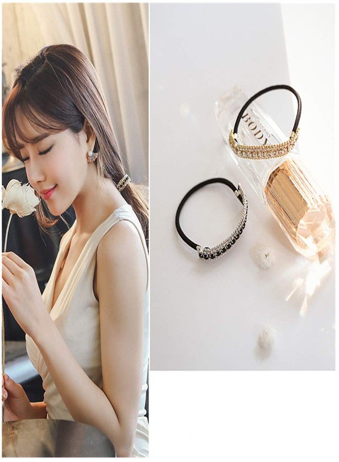 Ruihfas Ponytail Holder Stretchy Elastic Hair Tie Sparkling Crystal Rhinestone Hair Band Headband Hair Accessories for Women, 1Pcs (Gold Tone White) - Image 3