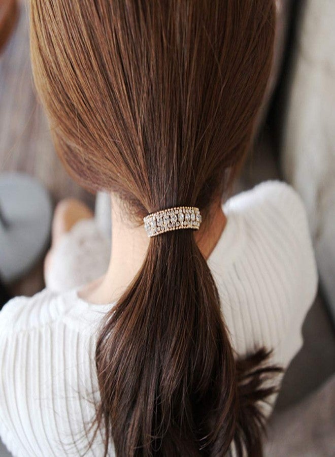 Ruihfas Ponytail Holder Stretchy Elastic Hair Tie Sparkling Crystal Rhinestone Hair Band Headband Hair Accessories for Women, 1Pcs (Gold Tone White) - Image 2