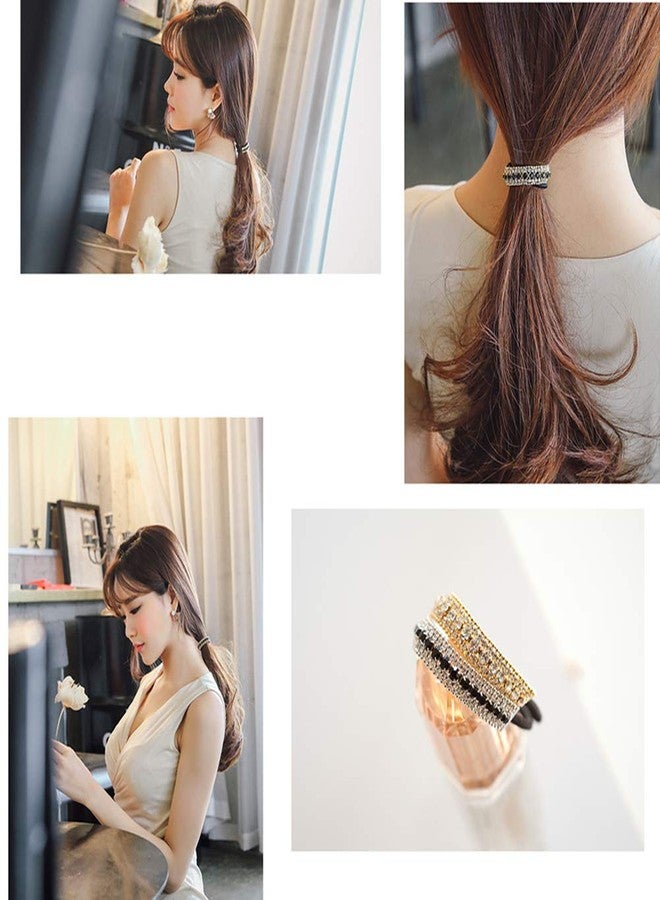 Ruihfas Ponytail Holder Stretchy Elastic Hair Tie Sparkling Crystal Rhinestone Hair Band Headband Hair Accessories for Women, 1Pcs (Gold Tone White) - Image 5