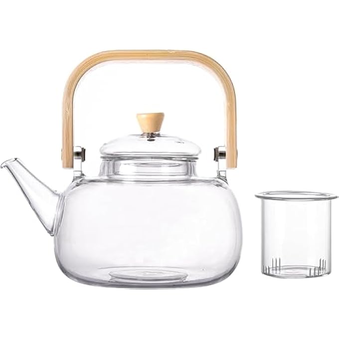 MedMad Glass TeapotStovetop Safe Clear Tea Kettle With Infuser1000MlFor Blooming Flower Tea And Loose Leaf Tea Maker Set Clear - Image 1