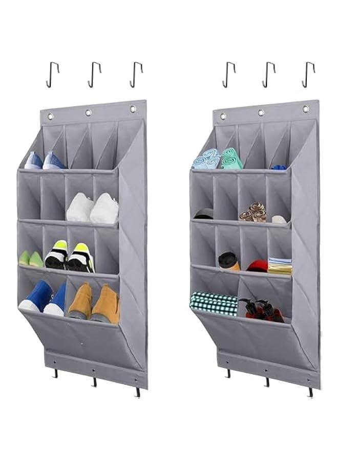MIXDE Over the Door Shoe Organizer, 2 Pack Hanging Shoe Organizer,12 Large Pockets and 2 Larger Storage Various Compartments with 6 Hooks Shoe Storage Rack Organizer for Shoes, Home Accessories,GREY - Image 1