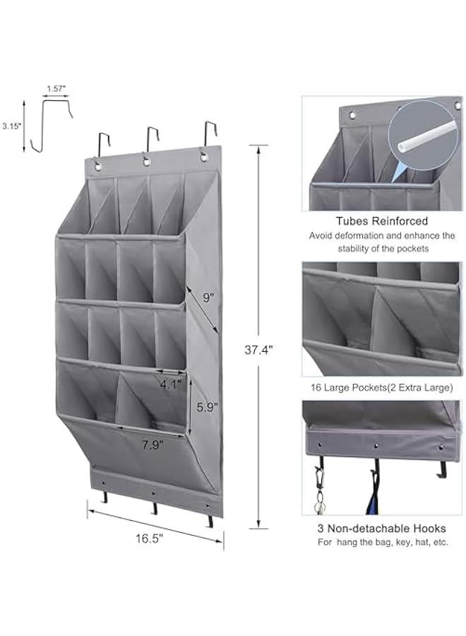 MIXDE Over the Door Shoe Organizer, 2 Pack Hanging Shoe Organizer,12 Large Pockets and 2 Larger Storage Various Compartments with 6 Hooks Shoe Storage Rack Organizer for Shoes, Home Accessories,GREY - Image 2