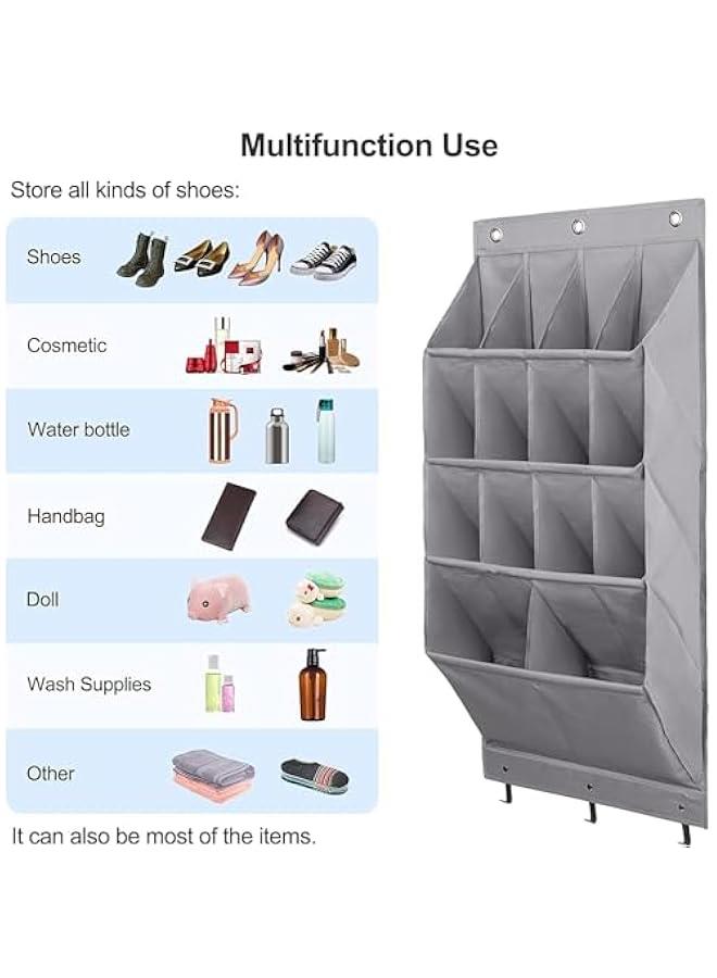 MIXDE Over the Door Shoe Organizer, 2 Pack Hanging Shoe Organizer,12 Large Pockets and 2 Larger Storage Various Compartments with 6 Hooks Shoe Storage Rack Organizer for Shoes, Home Accessories,GREY - Image 3