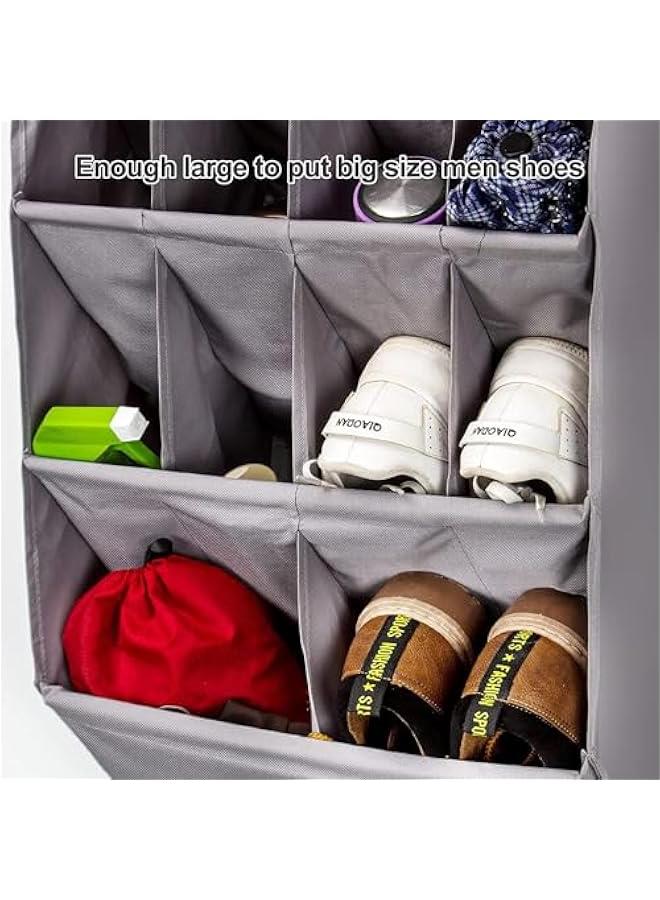 MIXDE Over the Door Shoe Organizer, 2 Pack Hanging Shoe Organizer,12 Large Pockets and 2 Larger Storage Various Compartments with 6 Hooks Shoe Storage Rack Organizer for Shoes, Home Accessories,GREY - Image 4