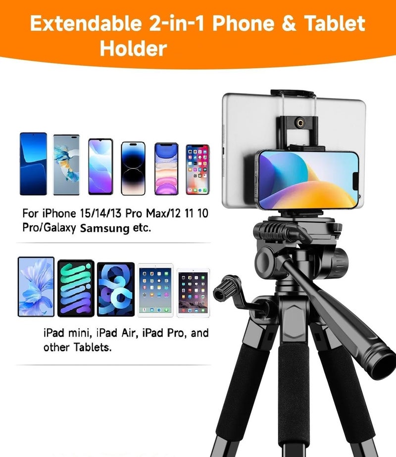 Victiv 68" Tripod Stand for Phone, Tripod Mobile Holder, Universal Phone/Camera/DSLR Tripod Stand for Video Recording, Travel, Vlogging, Compatible iPhone Samsung Galaxy Xiaomi Vivo Canon - Image 2