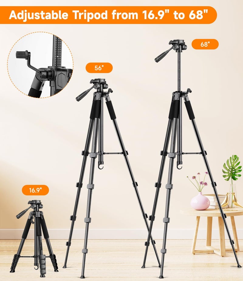 Victiv 68" Tripod Stand for Phone, Tripod Mobile Holder, Universal Phone/Camera/DSLR Tripod Stand for Video Recording, Travel, Vlogging, Compatible iPhone Samsung Galaxy Xiaomi Vivo Canon - Image 3