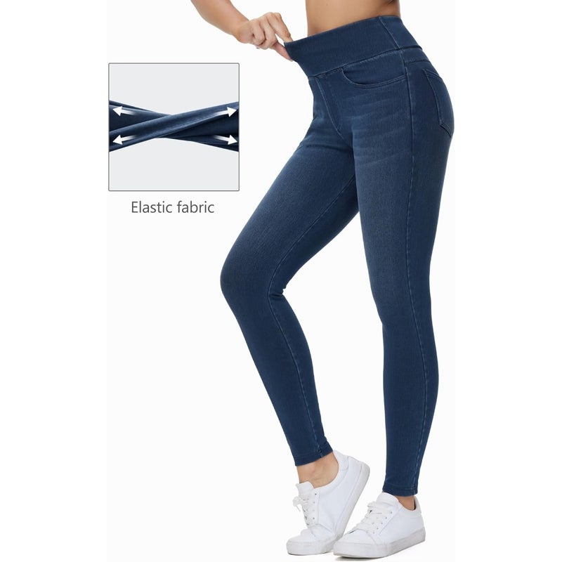 The Gym People Women's High Waisted Jeggings Pants Stretchy Jean Leggings For Gym, Yoga, Casual Wear Cotton Blend, Black, S-XXL Comfort Fit with Hidden Pocket - Image 4