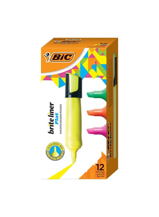 Bic Brite Liner Flat Highlighter Chisel Tip For Broad Highlighting & Fine Underlining Assorted Colors 12Count  - Image 3