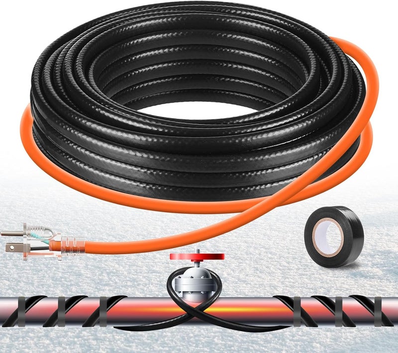 PBPHX 3FT-160FT Heat Tape for Water Pipes,Heating Cable for Pipe Freeze Protection,Water Pipe Insulation/Roof Snow De-Icing,Deicing Heating Cable,with Mounting Buckle (6FT) - Image 1