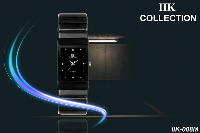 IIK COLLECTION Reactangle Studded Dial Metalic Bracelet Chain Strap Analogue Wrist Watch for Men and Boys - Image 3