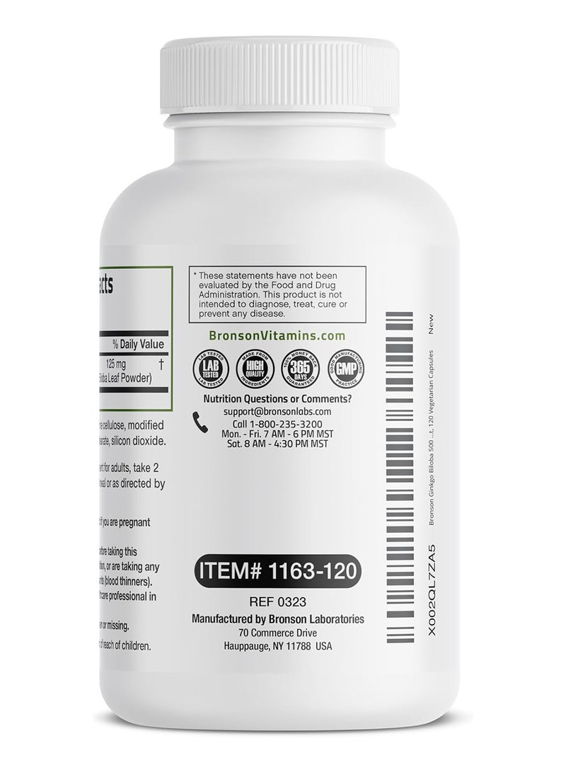 برونسون الجنكة بيلوبا 500 ملجم قوة إضافية 500 ملجم لكل حصة تدعم وظائف المخ وتدعم الذاكرة 120 كبسولة نباتية - Image 3