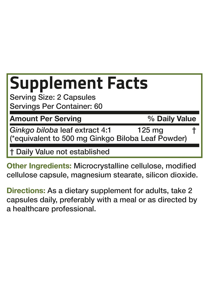 برونسون الجنكة بيلوبا 500 ملجم قوة إضافية 500 ملجم لكل حصة تدعم وظائف المخ وتدعم الذاكرة 120 كبسولة نباتية - Image 4