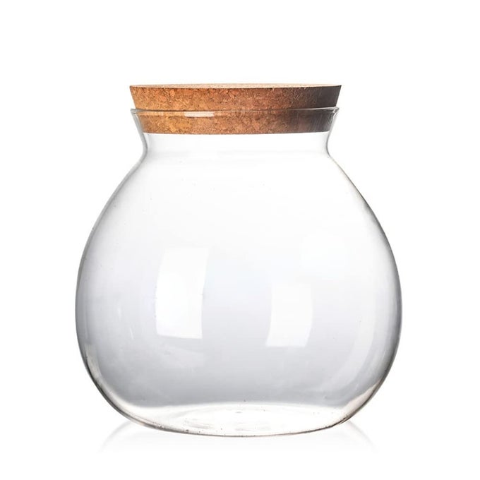 AIRTIGHT CLEAR ROUND GLASS JAR WITH CORK TEA CADDY CONTAINER VASE ECO BOTTLE SMALL BALL MOSS DIY CANISTER FOR KITCHEN STORAGE HOME DECORATION 500ML 17OZ