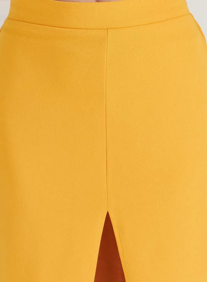 Athena Lapel Collar Neck Top & Midi Skirt Co-Ords by Styli