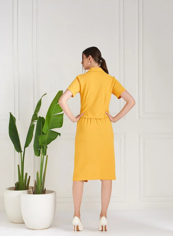 Athena Lapel Collar Neck Top & Midi Skirt Co-Ords by Styli