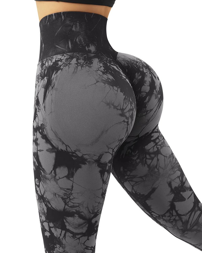 SUUKSESS Scrunch Butt Lifting Seamless Leggings for Women Booty High Waisted Workout Yoga Pants (Black Tie Dye, XL) - Image 2