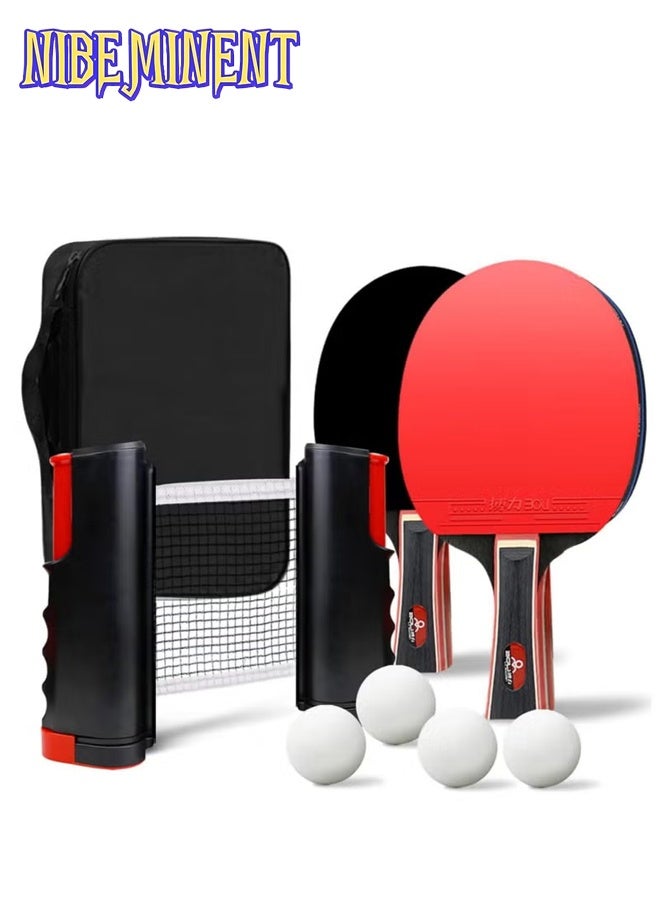 NIBEMINENT Table Tennis Paddle Set with Retractable Ping Pong Net, 2 Professional Table Tennis Rackets, 4 Balls, Storage Bag, Ideal Indoor and Outdoor Table Tennis Rackets Set Family Fun, Gift - Image 1