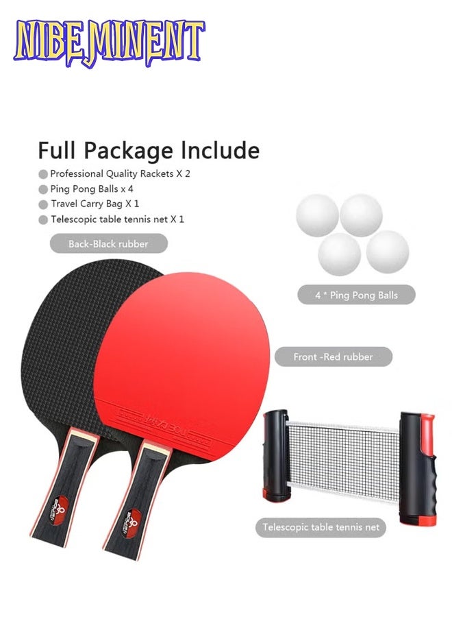 NIBEMINENT Table Tennis Paddle Set with Retractable Ping Pong Net, 2 Professional Table Tennis Rackets, 4 Balls, Storage Bag, Ideal Indoor and Outdoor Table Tennis Rackets Set Family Fun, Gift - Image 3