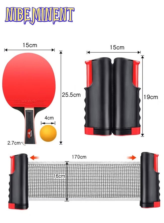 NIBEMINENT Table Tennis Paddle Set with Retractable Ping Pong Net, 2 Professional Table Tennis Rackets, 4 Balls, Storage Bag, Ideal Indoor and Outdoor Table Tennis Rackets Set Family Fun, Gift - Image 2