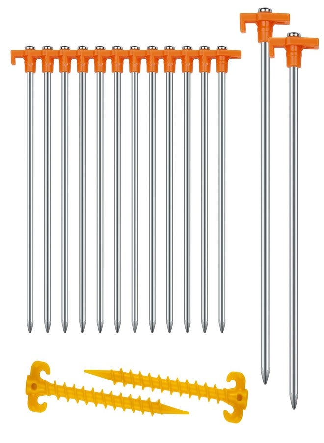 AVOFOREST Tent Stakes Heavy Duty Camping Stakes,AVOFOREST 10Inch Non-Rust Metal Tent Pegs Ground Stakes Tent Spikes Camping,Garden,Hiking 12+2PCS Orange - Image 1