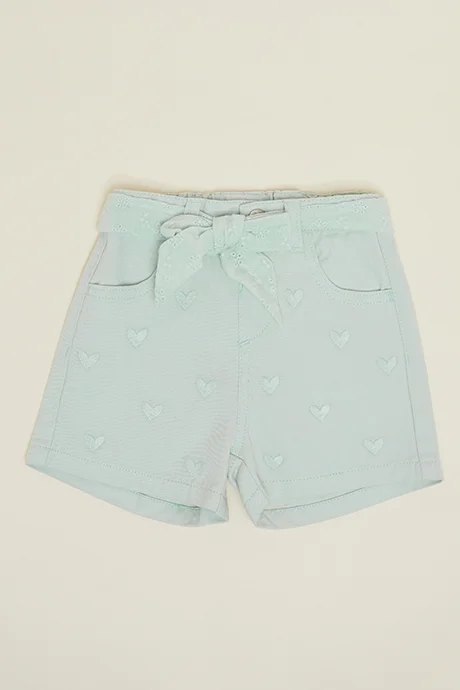 أر أند بي Embroidered Denim Shorts with Drawstring Waist