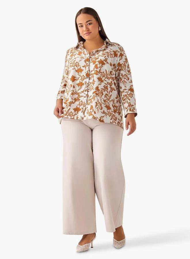 Ulla Popken Ulla Popken Regular Fit Viscose Shirt with Floral Print