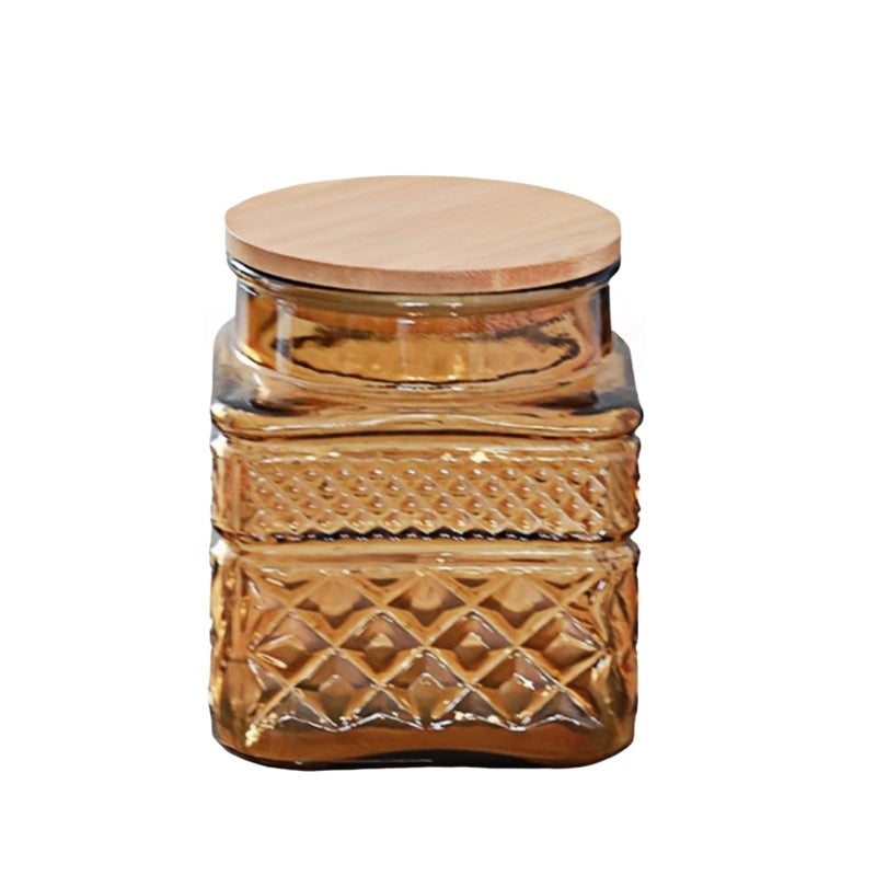 ANSQU Square Glass Jar, 37 Fl oz Candy Jar with Lid, Glass Food Storage Containers for Ground Coffee, Tea, Sugar, Decorative Mason Jar (Yellow) - Image 1