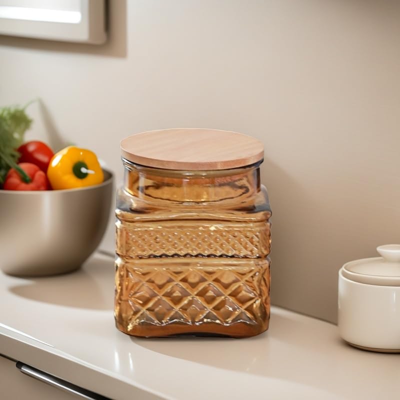 ANSQU Square Glass Jar, 37 Fl oz Candy Jar with Lid, Glass Food Storage Containers for Ground Coffee, Tea, Sugar, Decorative Mason Jar (Yellow) - Image 3