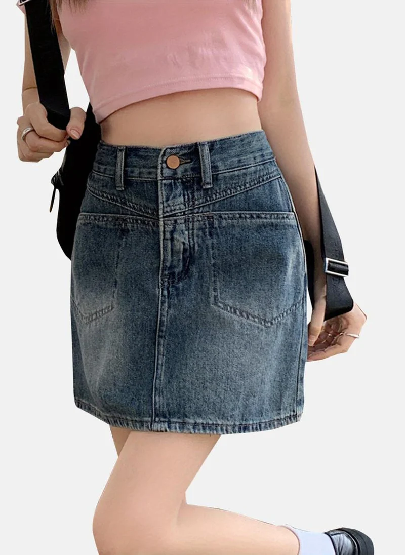 YUNIQEE Blue Solid Denim Mini Skirt