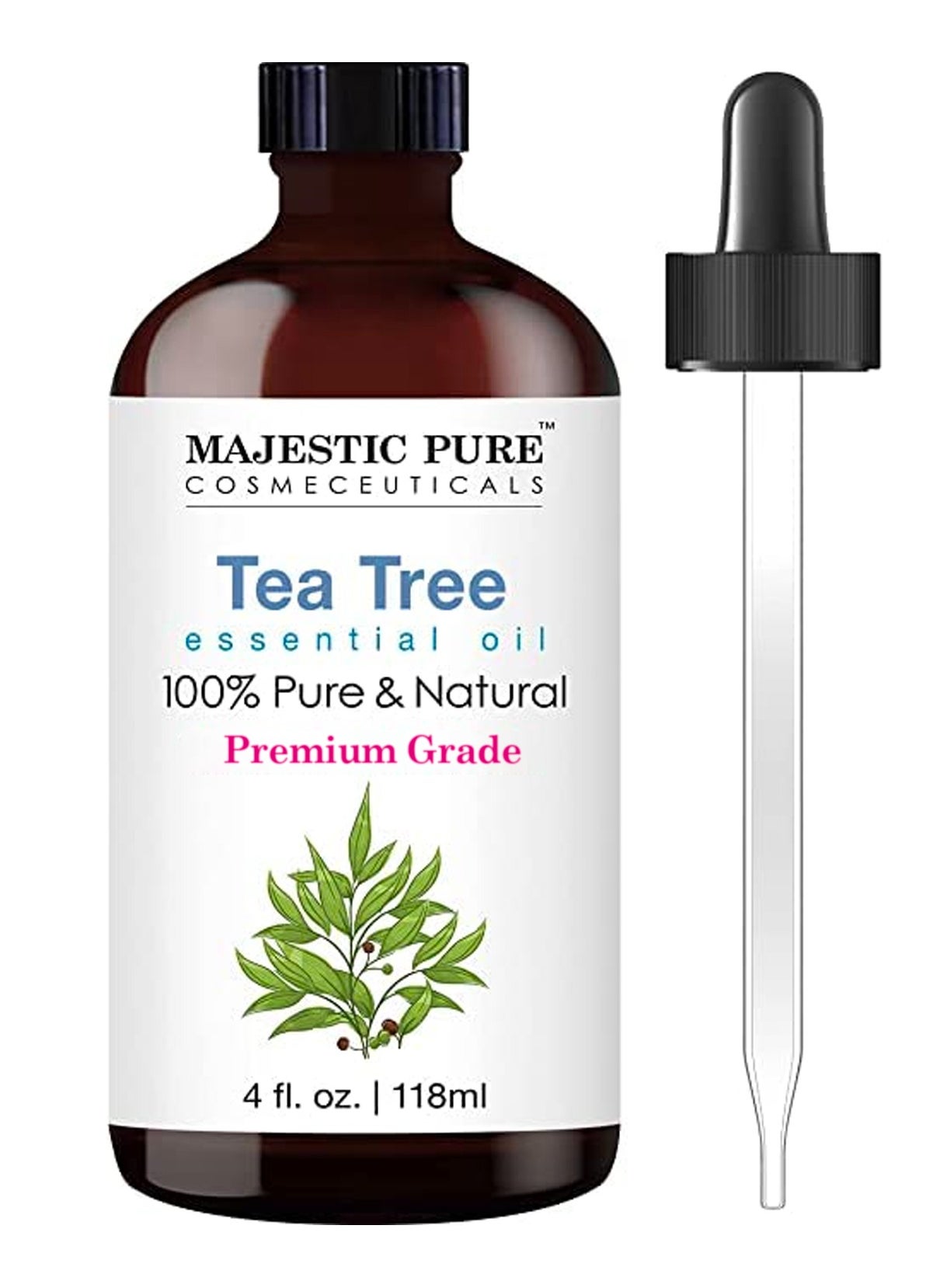 Majestic Pure Tea Tree Essential Oil - 118 ml | 100% Pure and Natural | Premium Grade Essential Oils for Aromatherapy, Diffusers, Skin, Massage and Humidifiers | 