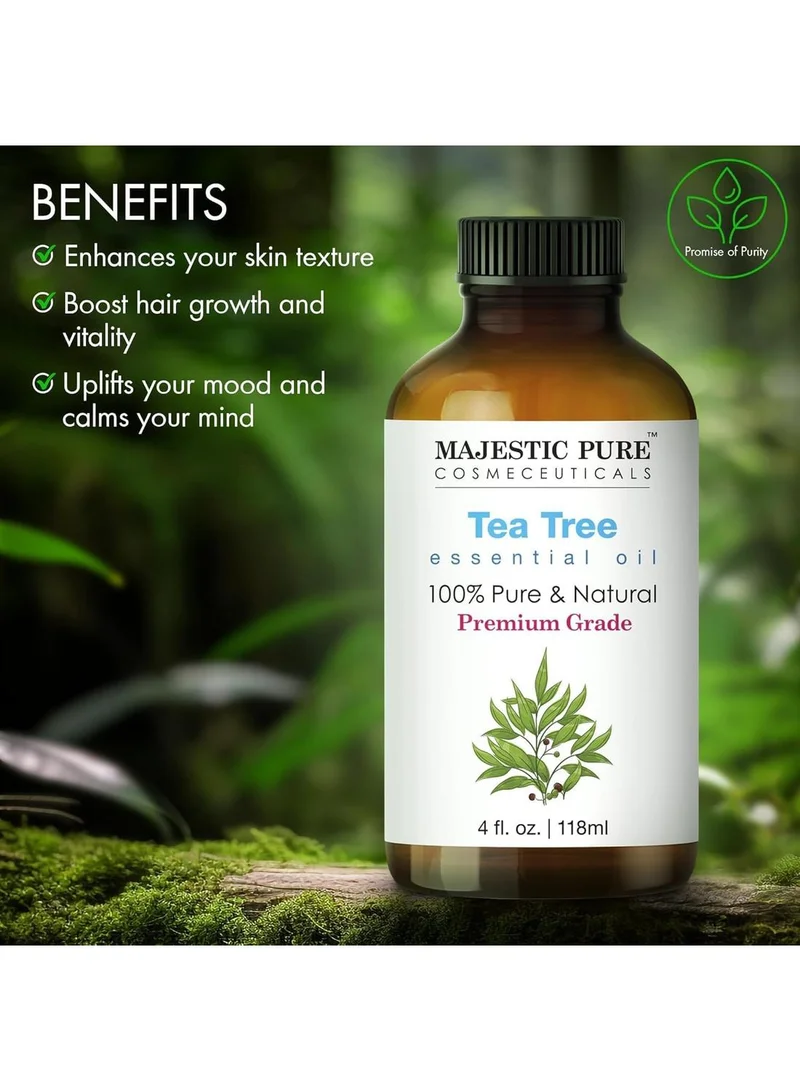 Majestic Pure Fresh Tea Tree Essential Oil – Large 118 ml Bottle | 100% Pure & Natural | Premium Grade Essential Oil for Hair Care, Skin, Aromatherapy, Diffusers, Massage & Humidifiers  | Best Price UAE