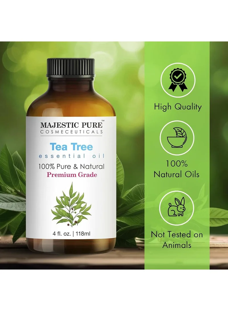 Majestic Pure Fresh Tea Tree Essential Oil – Large 118 ml Bottle | 100% Pure & Natural | Premium Grade Essential Oil for Hair Care, Skin, Aromatherapy, Diffusers, Massage & Humidifiers  | Best Price UAE