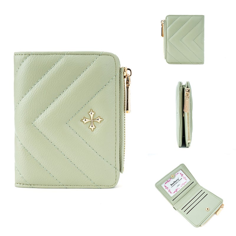Women''s Wallet Short Baellerry Korean Style Cross Flower Zipper Fashionable Quilted Card Bag for Women - Image 1