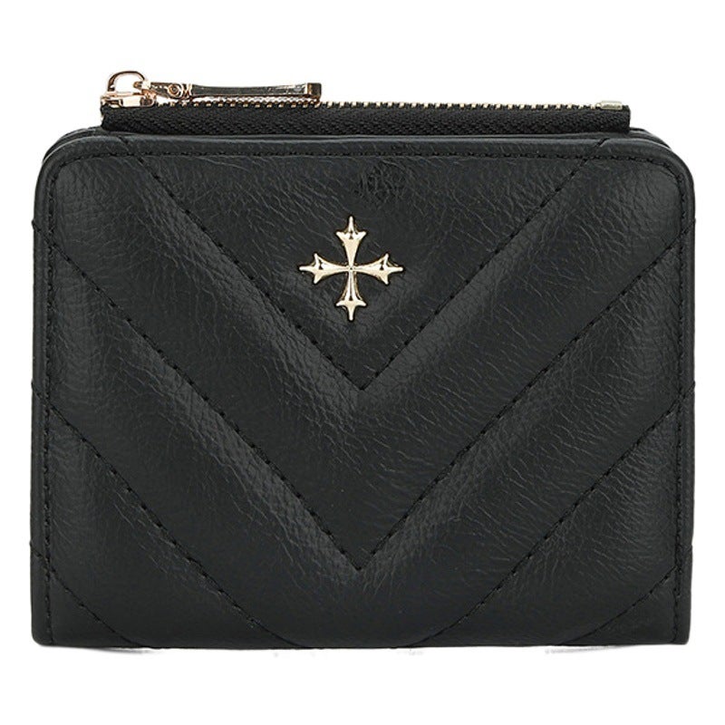 Women''s Wallet Short Baellerry Korean Style Cross Flower Zipper Fashionable Quilted Card Bag for Women - Image 2