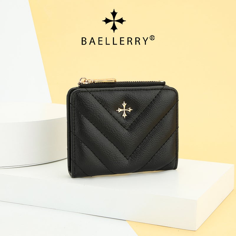 Women''s Wallet Short Baellerry Korean Style Cross Flower Zipper Fashionable Quilted Card Bag for Women - Image 5