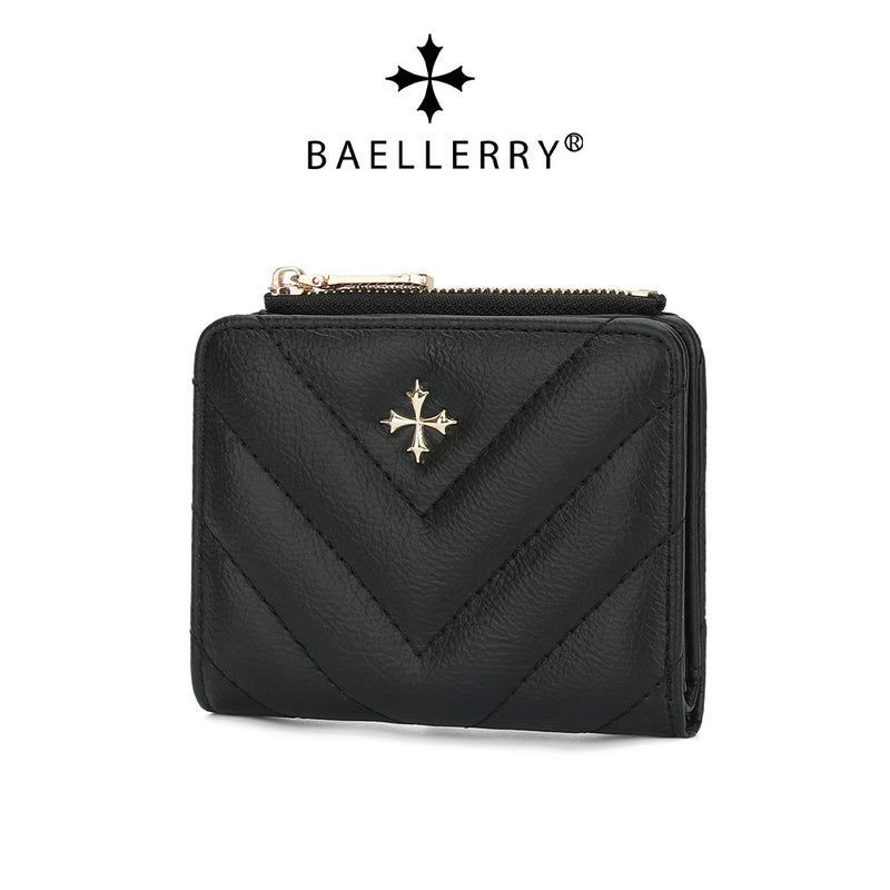 Women''s Wallet Short Baellerry Korean Style Cross Flower Zipper Fashionable Quilted Card Bag for Women - Image 3